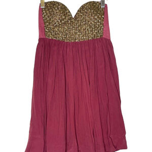 One Teaspoon Dress Size 6 Burgundy Corset Cocktail Mini Strapless Lace Up Back